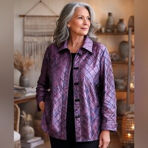 Dorman Quilted Satin Button Jacket – Purple Iridescent – XL